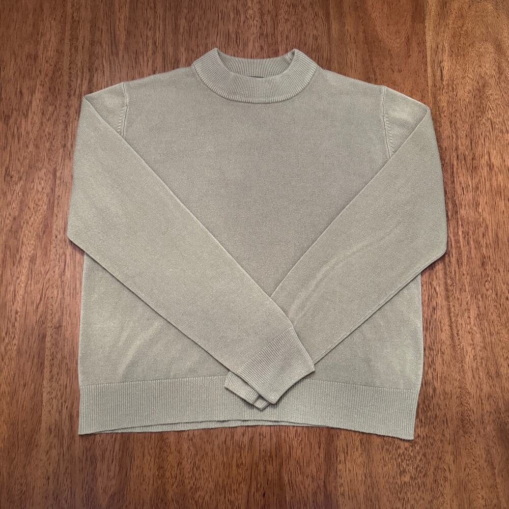 Sag Harbor Womens M Sage Green Mock Neck Sweater Acrylic Pullover Minimalist